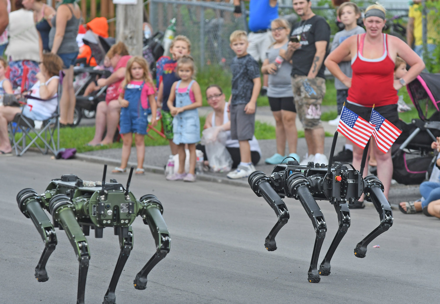 Robot “dogs” go for a walk during the Honor America Days parade on Saturday. Pleasant temperatures and a wide variety of participants helped make the event a rousing success, organizers said.
