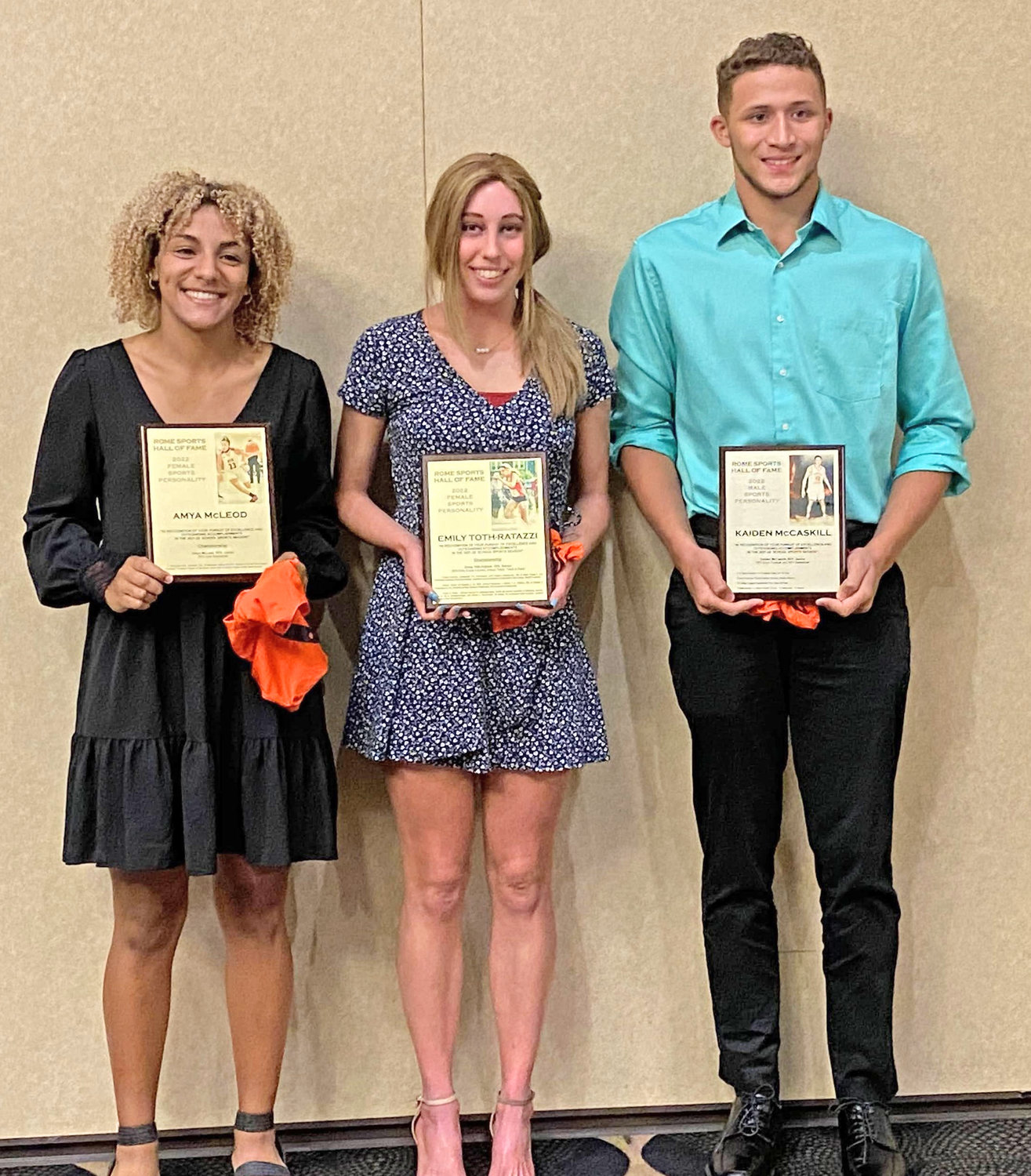 PERSONALITIES OF THE YEAR — The Rome Sports Hall of Fame Sport Personalities of the Year are, from left, Amya McLeod, Emily Toth-Ratazzi and Kaiden McCaskill.