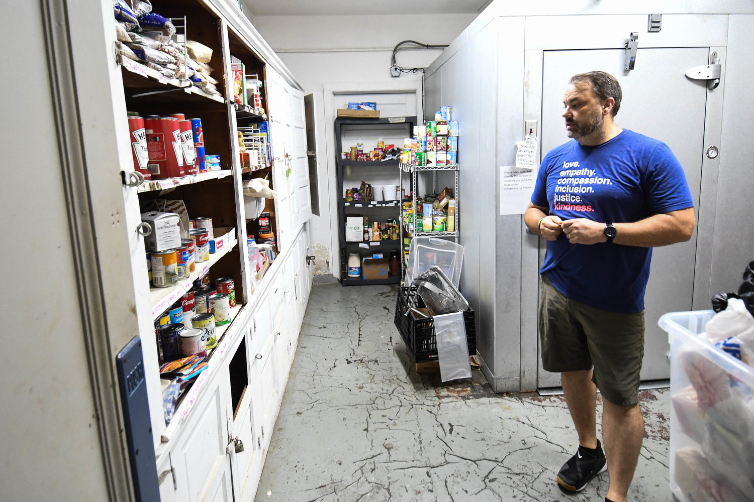 Pastor Mike Ballman talks about the food pantry at Cornerstone Plymouth Bethesda Church in Utica. Donations of food, clothing and any other living essentials are always needed to help aid the homeless community and those in need.