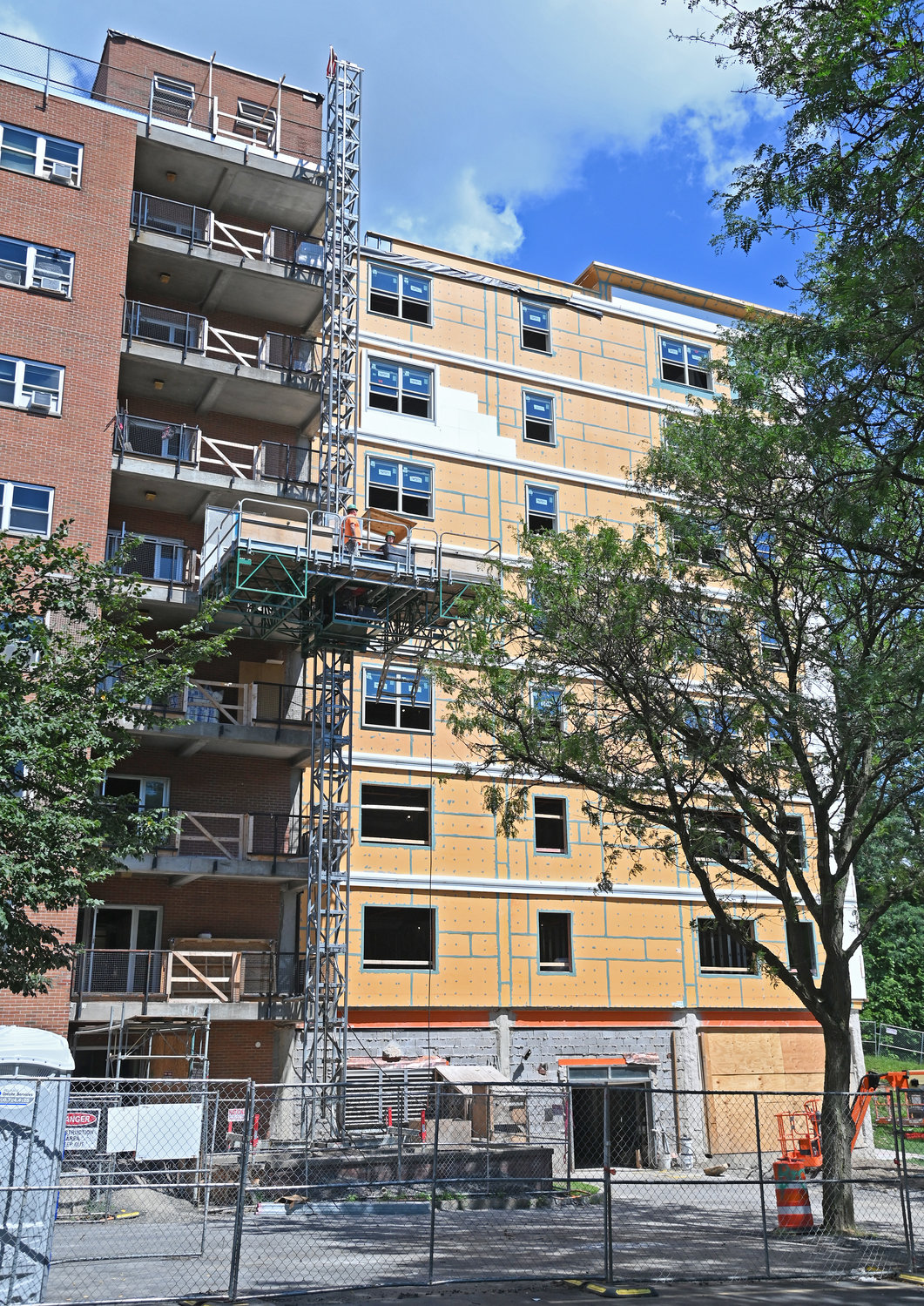 Construction work is well under way on the Colonial II Apartment Complex on Cottage Street in Rome on Thursday. Construction started on half of the building and will be completed before starting on the rest of the building.