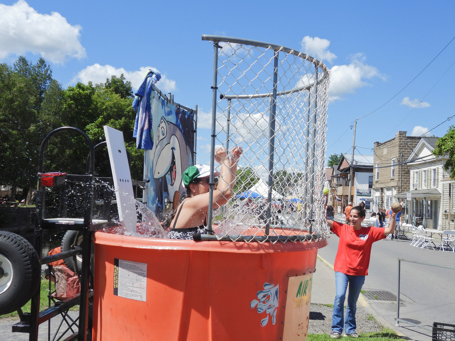 Canastota Mayor Rosanne Warner spends some time in the dunk tank at the Canastota Italian Heritage Festival to the delight of festival-goers and the mayor herself.