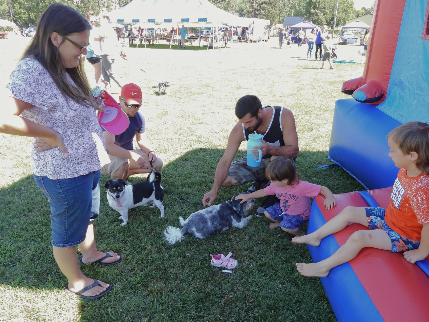 Some local canines get some love and attention while cooling down in the shade at Wanderers' Rest 2022 Woofstock in Oneida at Veteran's Field on Saturday, Aug. 13.