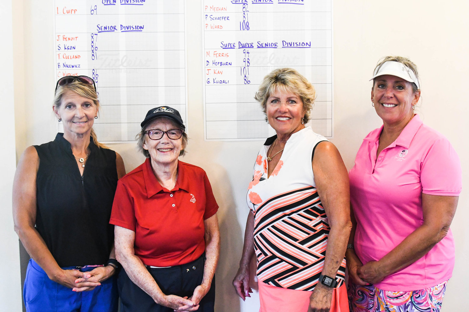 There were 16 participants in the 53rd Rome City Women’s Amateur Golf Championship Monday at Rome Country Club. They included, from left: Barb Nacewicz, Debby Hepburn, Grace Kuqali and Erin Byrnes-Hammond. Kuqali’s 86 was best in the super duper senior division.