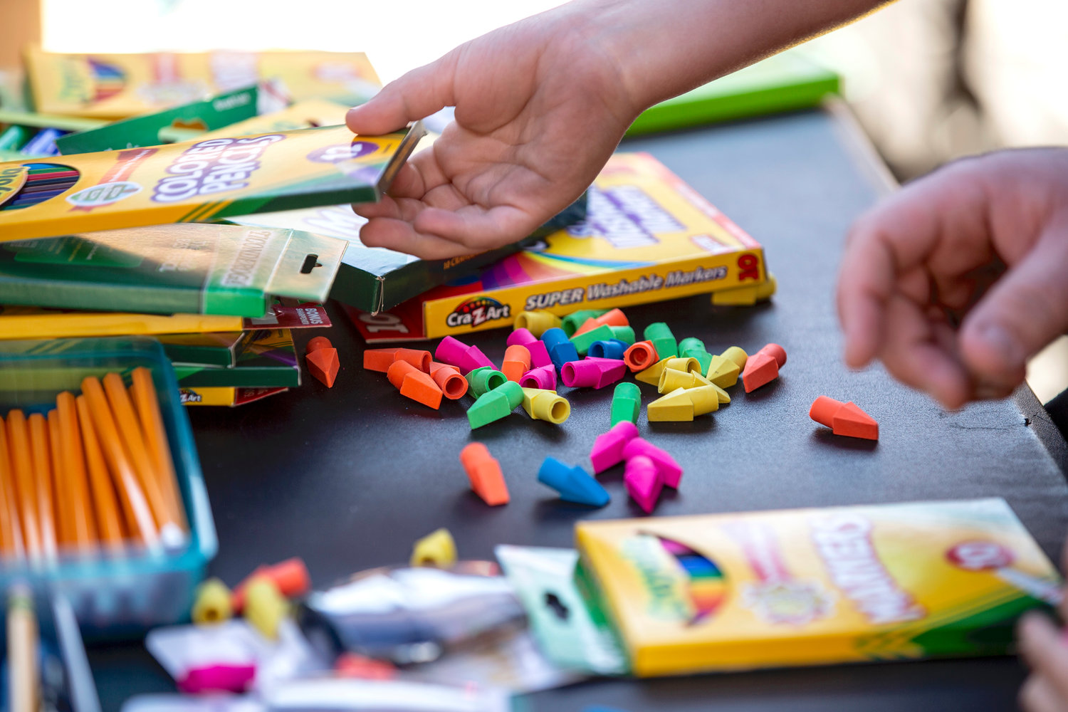 Children get free school supplies during a party in Steelton, Pa., on Aug. 13. Sangertown Square in New Hartford will host a Tykes Tuesday Back to School Bash from 11 a.m. to noon, Aug. 23.