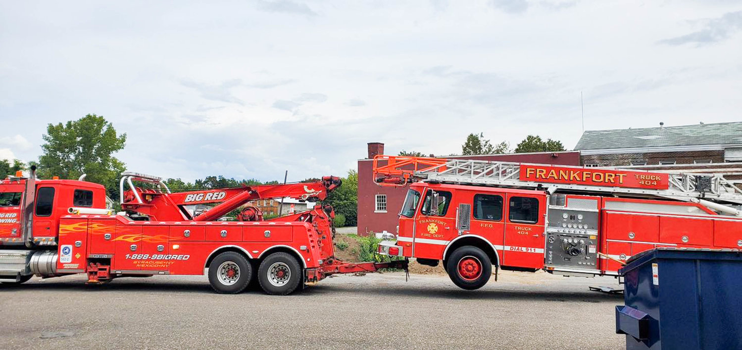 A Frankfort Fire Department truck was towed out of the station on Wednesday to head out for repairs. Department officials said there was a small electrical fire in the truck’s wiring, and it is unusable for the time being.