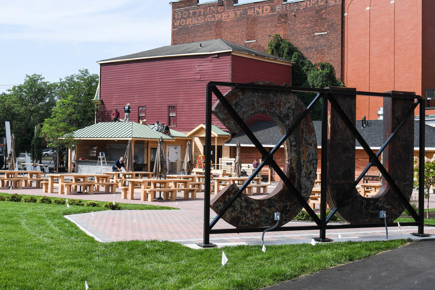 Finishing touches are made at The Biergarten, located at F.X. Matt Brewing Company, 830 Varick St. in Utica. The Biergarten will open to the public on Saturday, Aug. 20 for a soft launch.