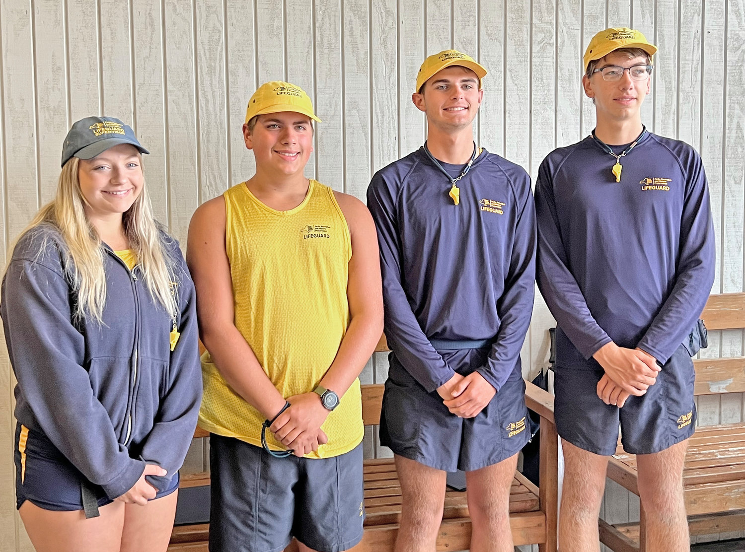 Four young lifeguards who were honored on Monday for helping save the life of an unresponsive 11-month-old infant at Lake Delta State Park. From left: Olivia Smith, Michael Corr, Gavin Civitelli and Dennis VanHoesel.