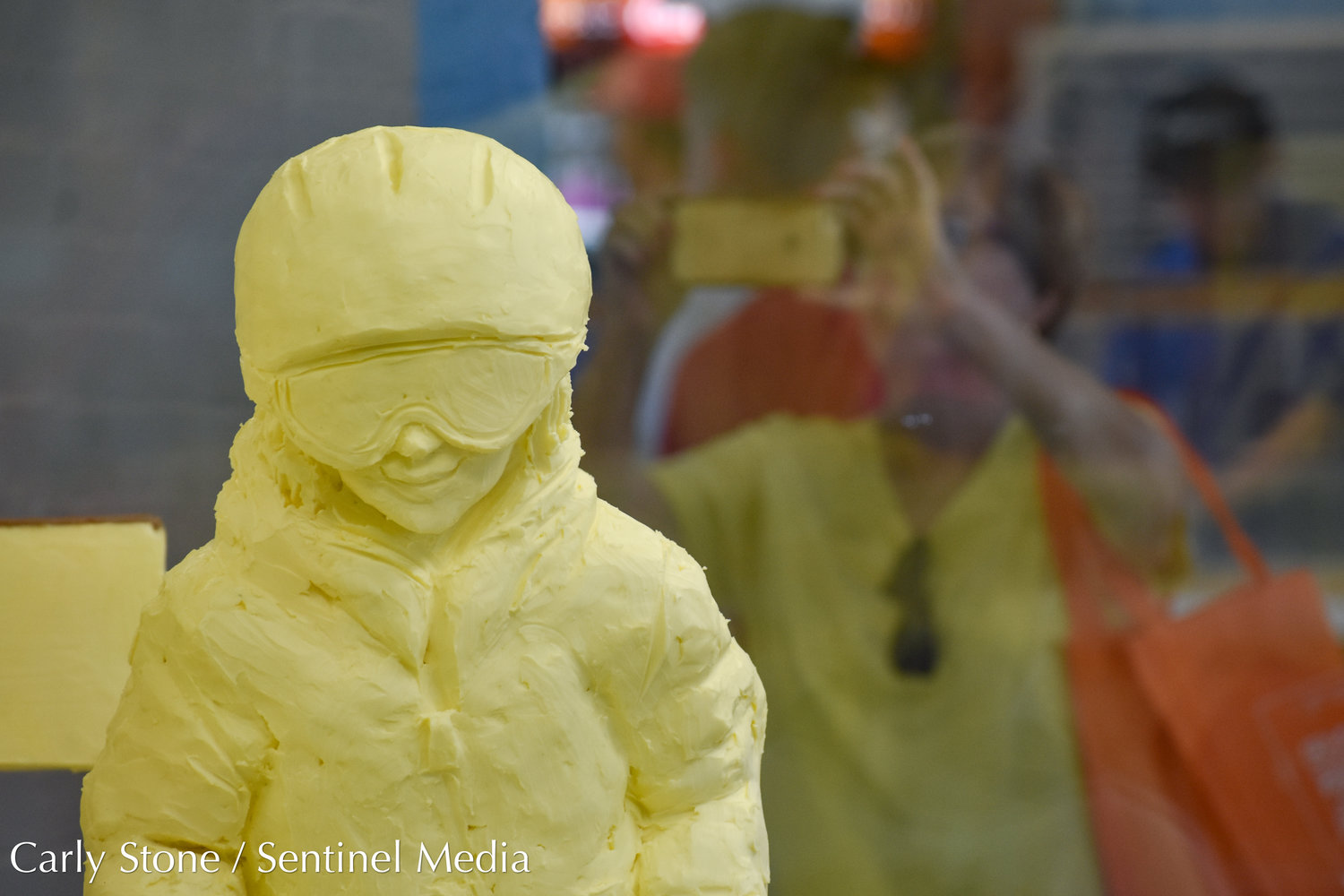 The butter sculpture at this year’s NYS Fair is titled, “Refuel Her Greatness – Celebrating the 50th Anniversary of Title IX.”