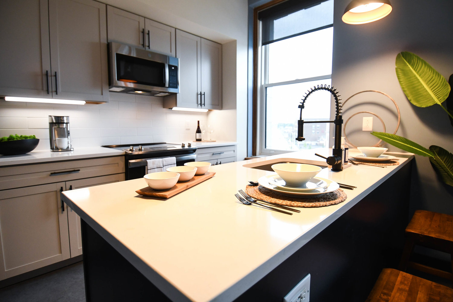 Kitchen space at Sullivan Apartments located at the former Commercial Travelers Insurance building at 70 Genesee St.