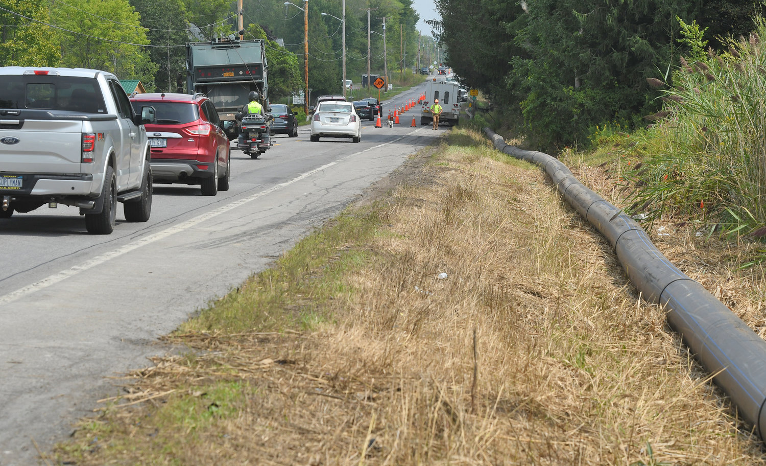 Pipe laid down on Route 26/46 looking north near New London Road in Rome on Friday, Aug. 26.