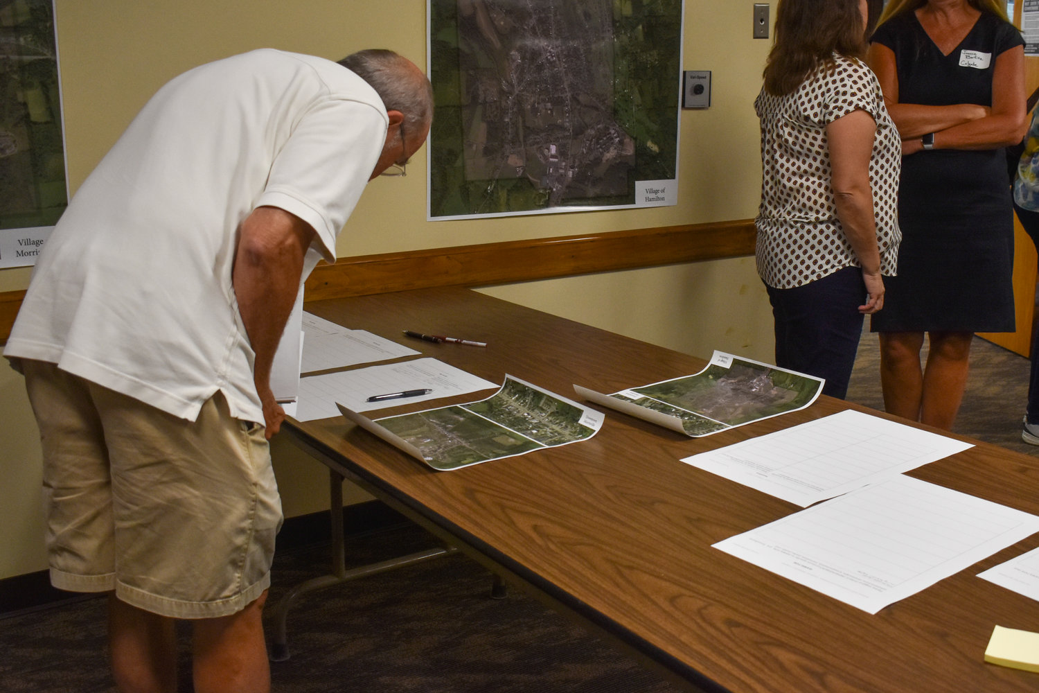 Those who attended this Downtown Revitalization Initiative (DRI) application workshop could look at maps of the surrounding areas and jot down their ideas on prompted sheets of paper.