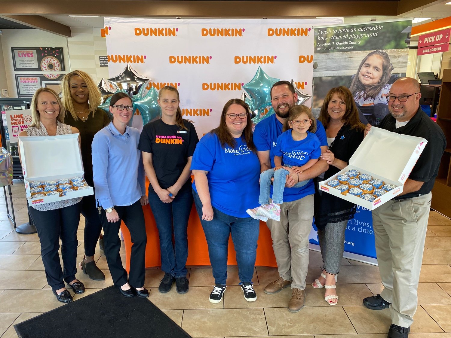 Representatives from Dunkin’ and Make-A-Wish Central New York celebrate the 10th anniversary of the Make-A-Wish Star Donut campaign on Thursday, Sept. 1 at the Dunkin’ restaurant at 112 North Genesee St. in Utica. Guests who donate $1 to Make-A-Wish at participating Dunkin’ restaurants in the Mohawk Valley through Sept. 12 will receive a specially-crafted Make-A-Wish Star Donut. The Star Donut campaign has raised nearly $650,000 for Make-A-Wish chapters throughout upstate New York since 2013.
