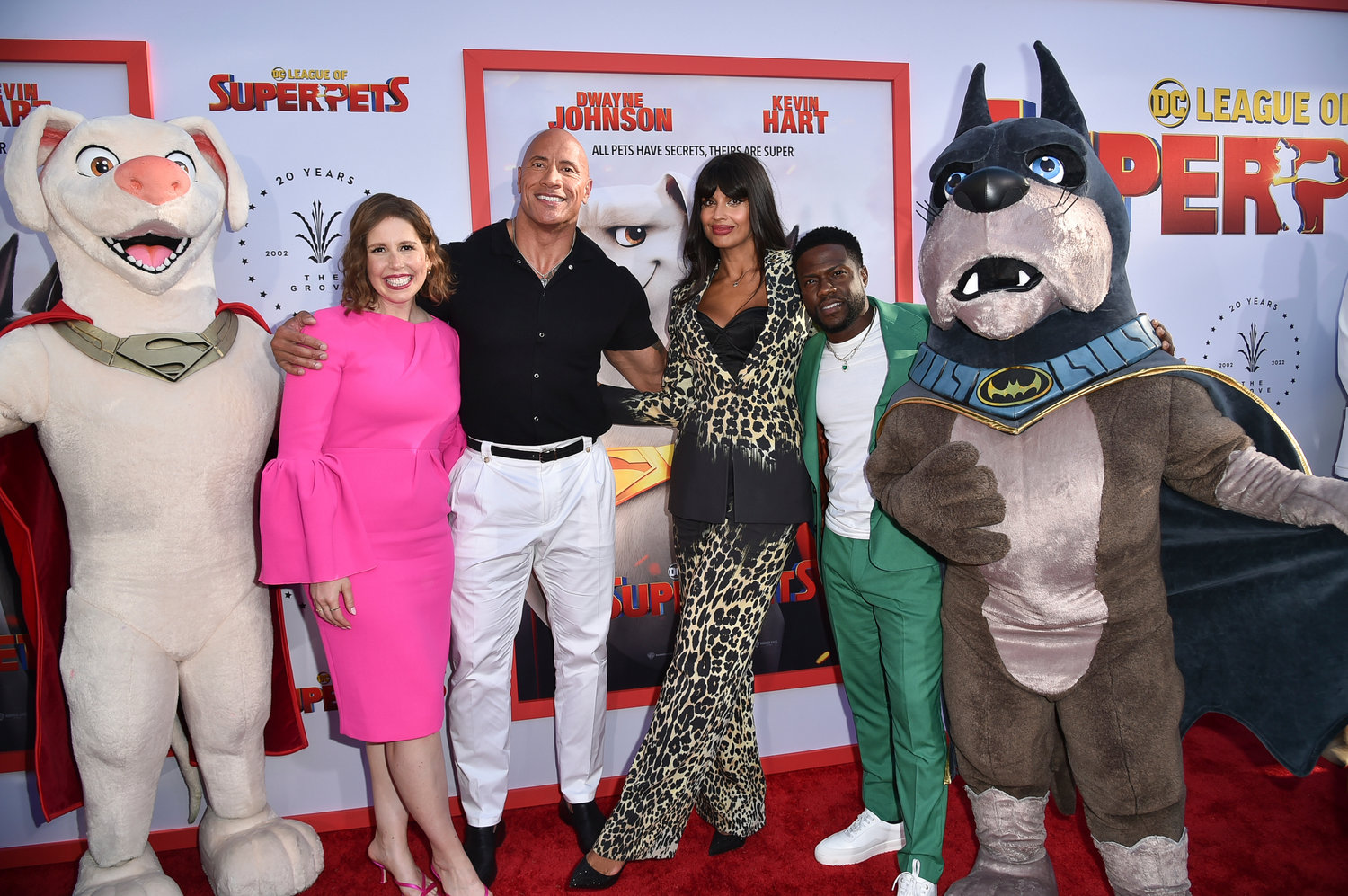 Vanessa Bayer, from left, Dwayne Johnson, Jameela Jamil and Kevin Hart arrive at the premiere of "DC League of Super Pets" on Wednesday, July 13, 2022, at The Grove, AMC 14 in Los Angeles.