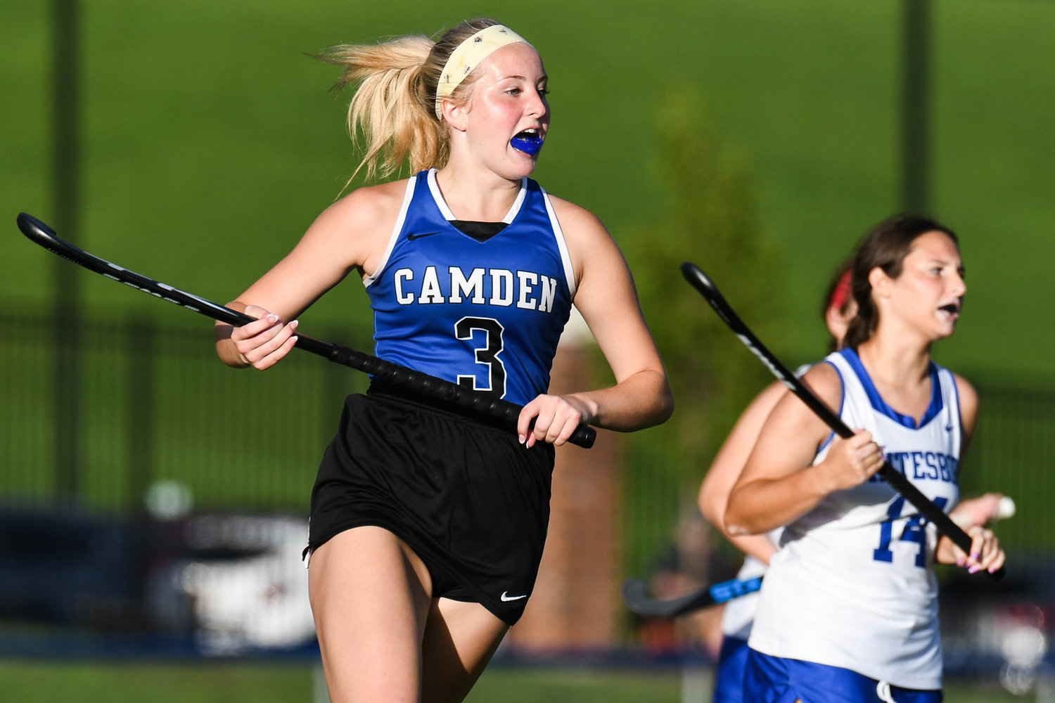 Camden player Emily Bird looks for a loose ball during the field hockey game against Whitesboro on Wednesday. Camden won 2-1.