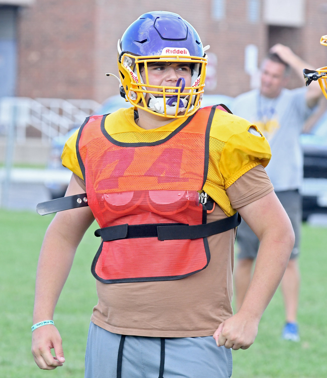 Holland Patent lineman Melby Sann during practice at the high school. Sann, a junior, is likely to be in the mix at guard on offensive and tackle on defense.