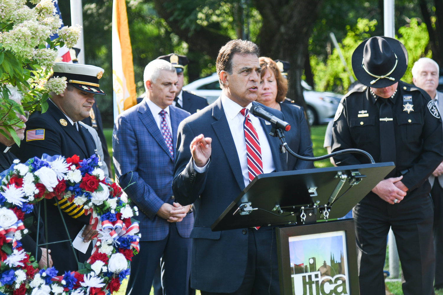Utica Mayor Robert Palmieri speaks during the annual 9/11 Remembrance Ceremony on Friday morning at the 9/11 Memorial in Utica.