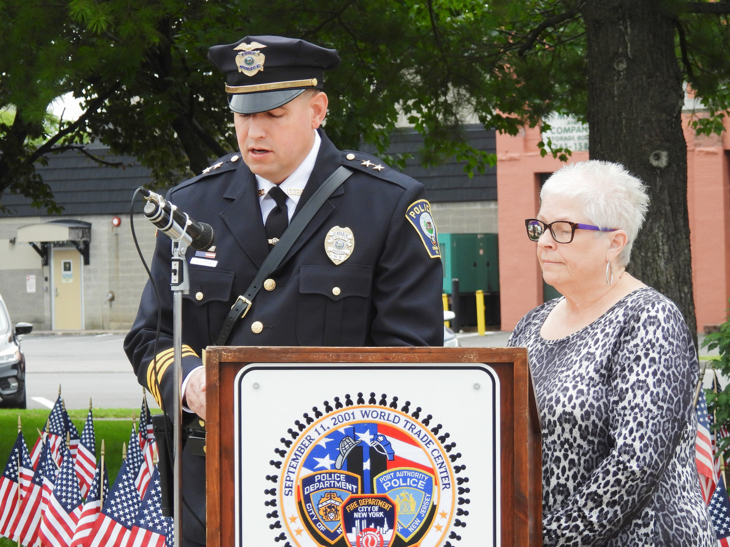 Oneida Police Chief John Little speaks at the city of Oneida's 9/11 Remembrance Ceremony on Sunday.