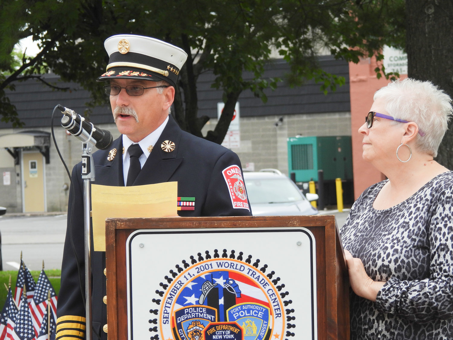 Oneida Fire Chief Dennis Field speaks at the city of Oneida's 9/11 Ceremony on Sunday.