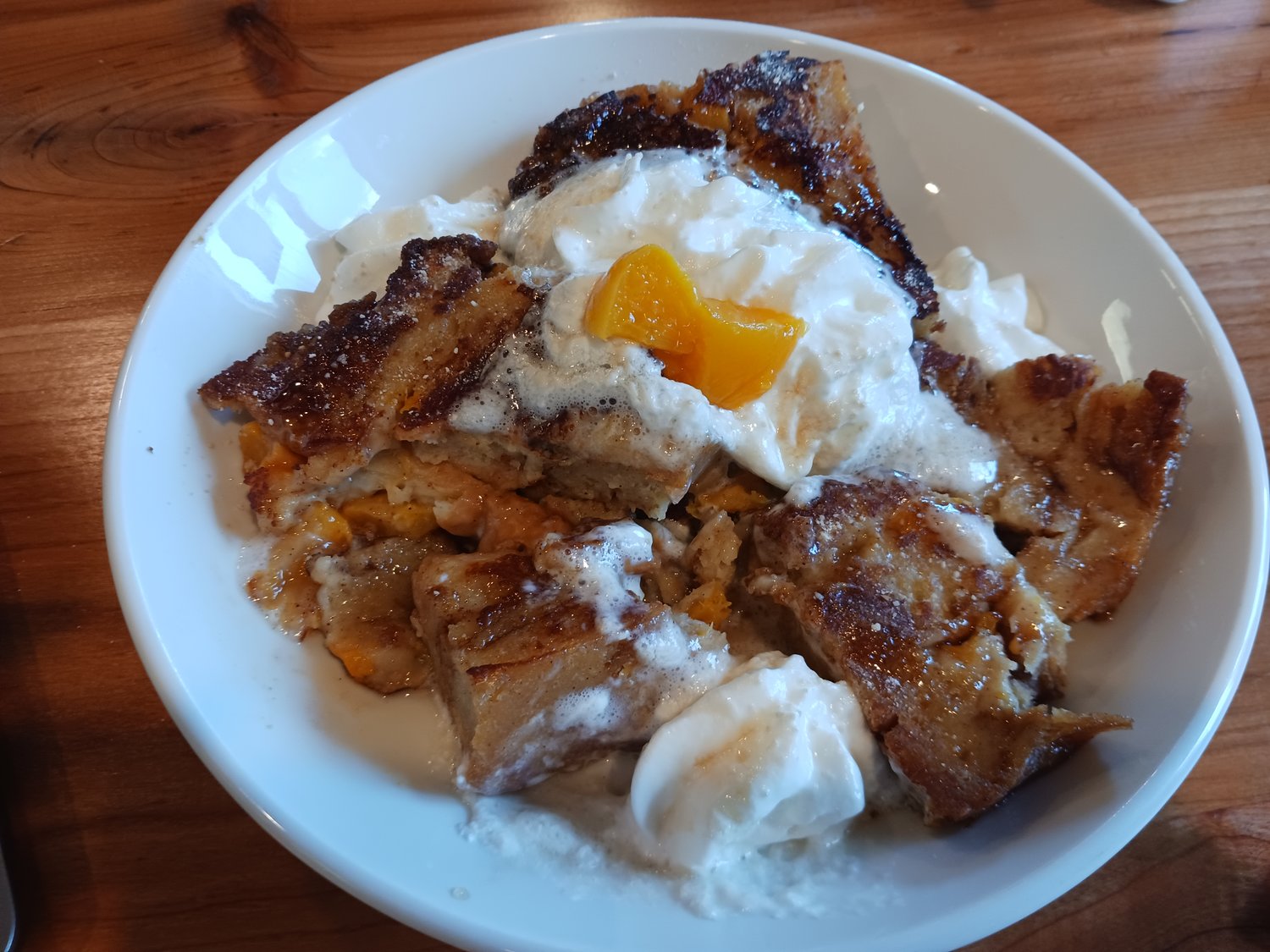 The peach-stuffed, deep dish French toast at Lifted Cup Cafe in Barneveld.