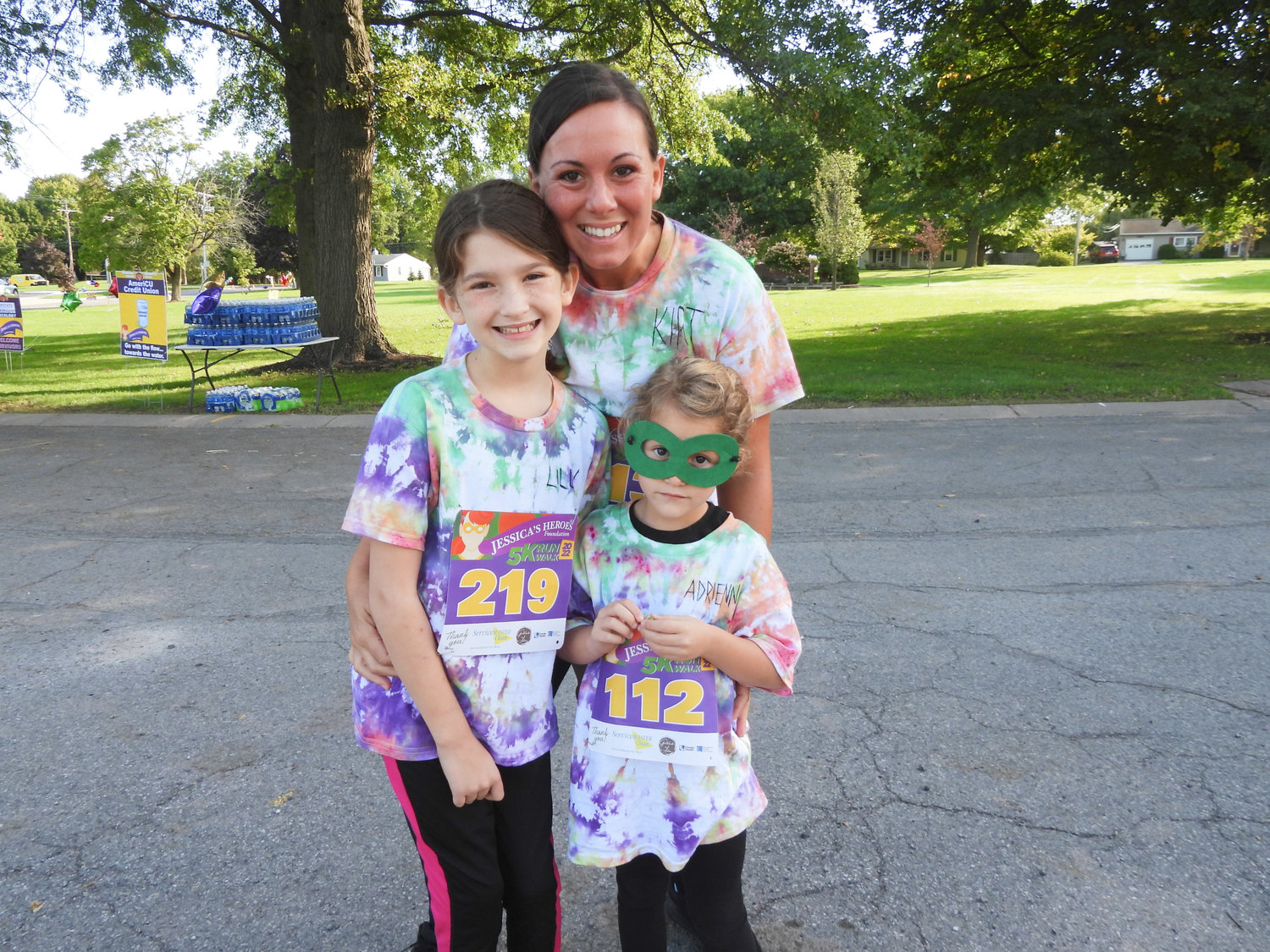 Lily Woods, 9, of Oneida, left, Kirsten Konowich, of Canastota, center, and Adrienne Konowich, 6, of Oneida, attend the Jessica's Heroes Foundation 5K Fundraiser.