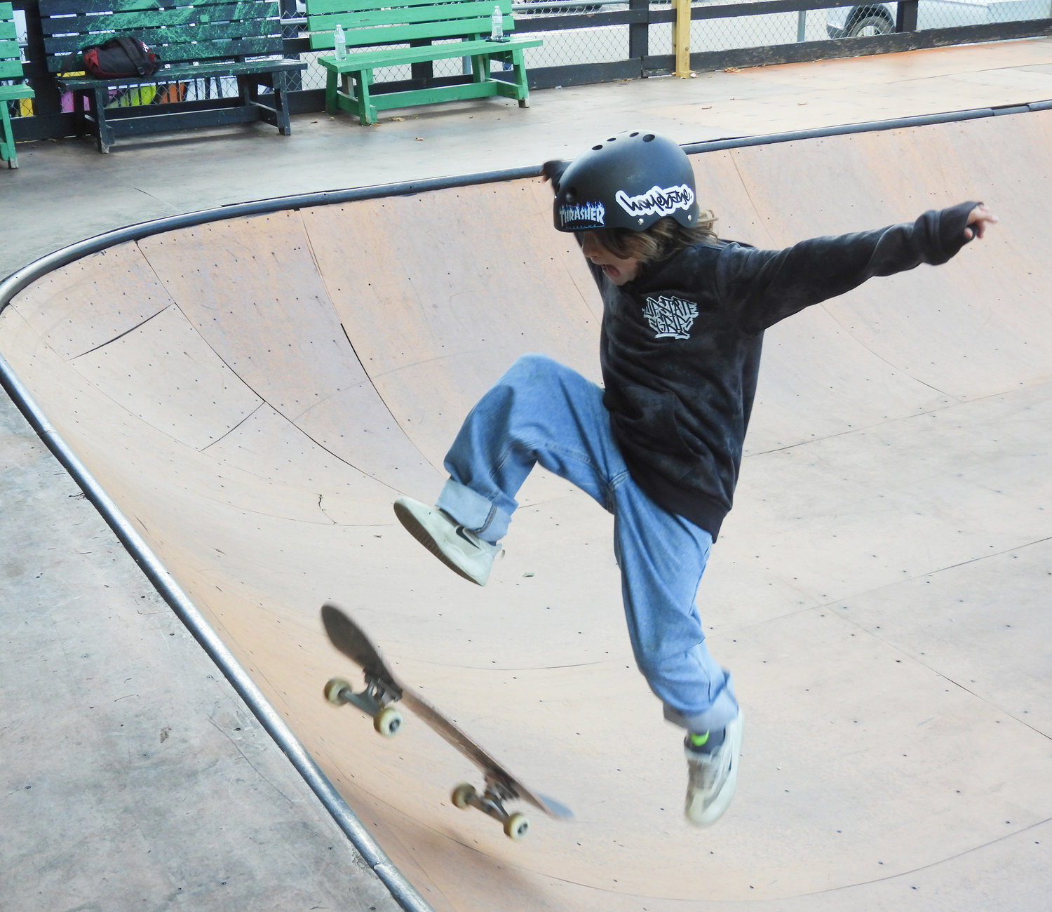 10-year-old Oliver Kutik of Cazenovia shreds the bowl at Lenox Skate Park on Saturday, Sept. 24