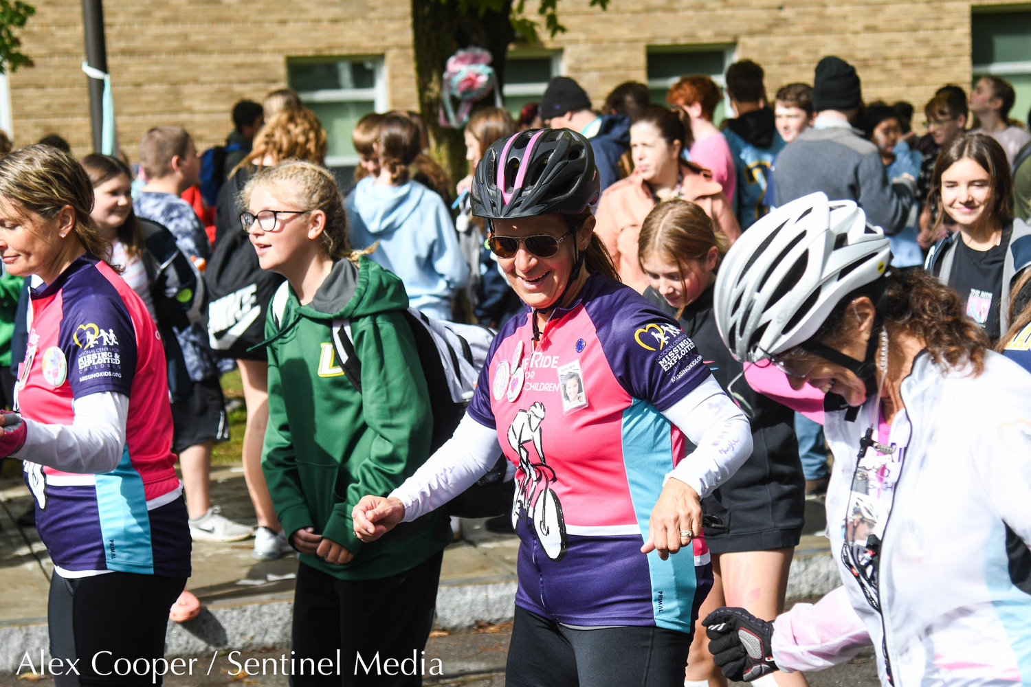 Riders take a break from the course and dance with students during the 24th annual Ride For Missing Children on Wednesday, Sept. 28 outside of Gregory B. Jarvis Middle School in Mohawk.