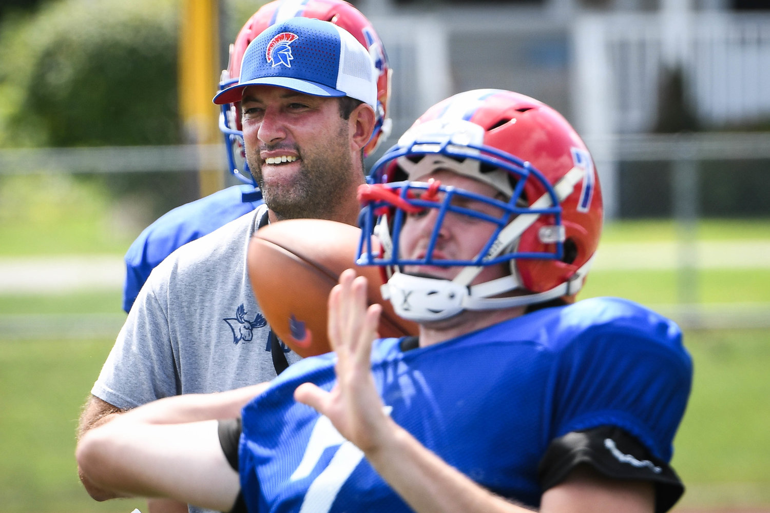 New Hartford head coach Jim Kramer looks on during a practice. The Spartans are 3-1 heading into Friday’s matchup against rival Whitesboro.