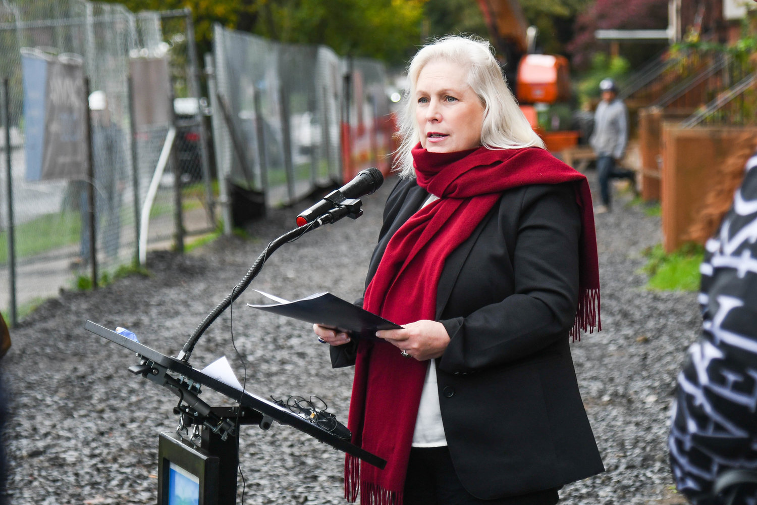 U.S. Senator Kirsten Gillibrand speaks at a press conference on Friday, Oct. 7, outside of the Olbiston Apartments in Utica. The senator highlighted the $1 billion in emergency supplemental Low Income Home Energy Assistance Program (LIHEAP) funding she fought to secure in the recently passed continuing resolution.
