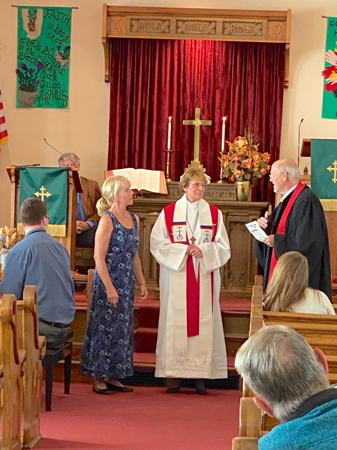 From left, Aaron Browka, director of music at Trinity Church; Rev. Frank Graichen, retired pastor at Trinity (back); Kathy wood, president of the church council; Pastor Karen Marshall; and Rev. Jim Martinez