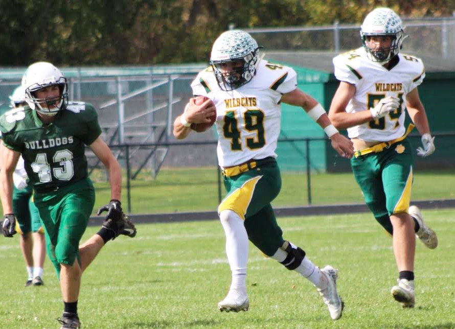 Adirondack senior running back Ray Hennessey (49) scored three times on Saturday against Westmoreland/Oriskany to become the all-time touchdown career leader with 29, surpassing former Adirondack player Scott Dunlop.