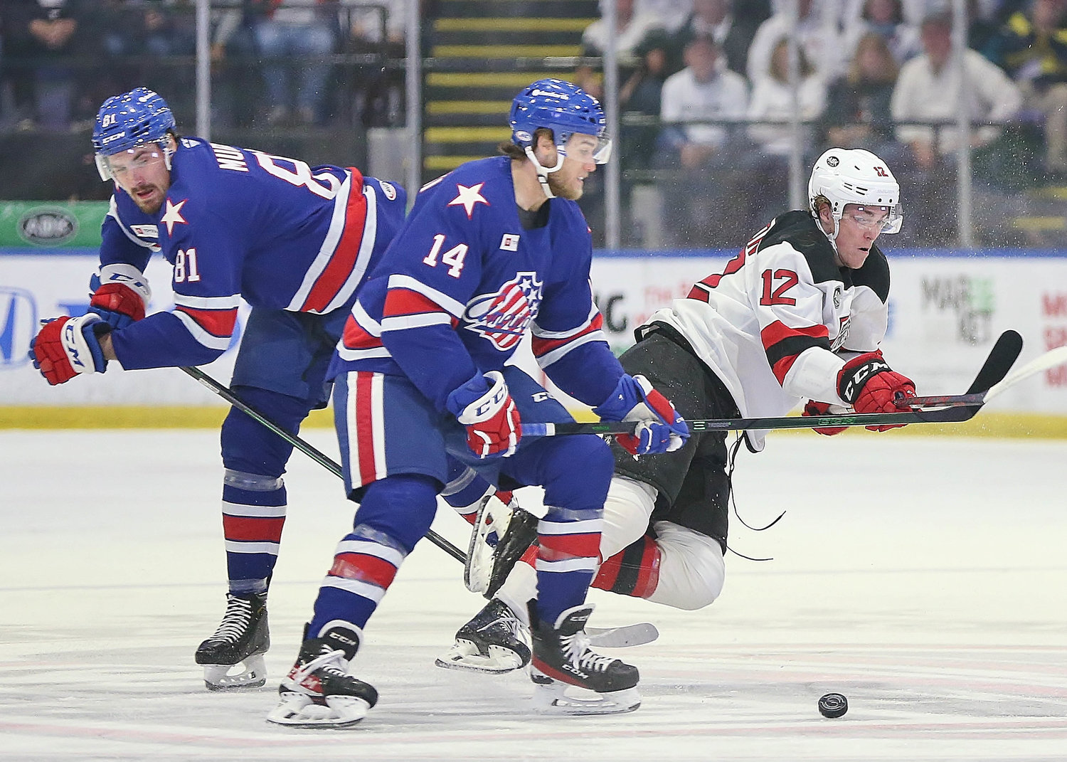 Utica Comets forward Tyce Thompson, right, has officially been assigned to the AHL affiliate from the parent club New Jersey Devils.