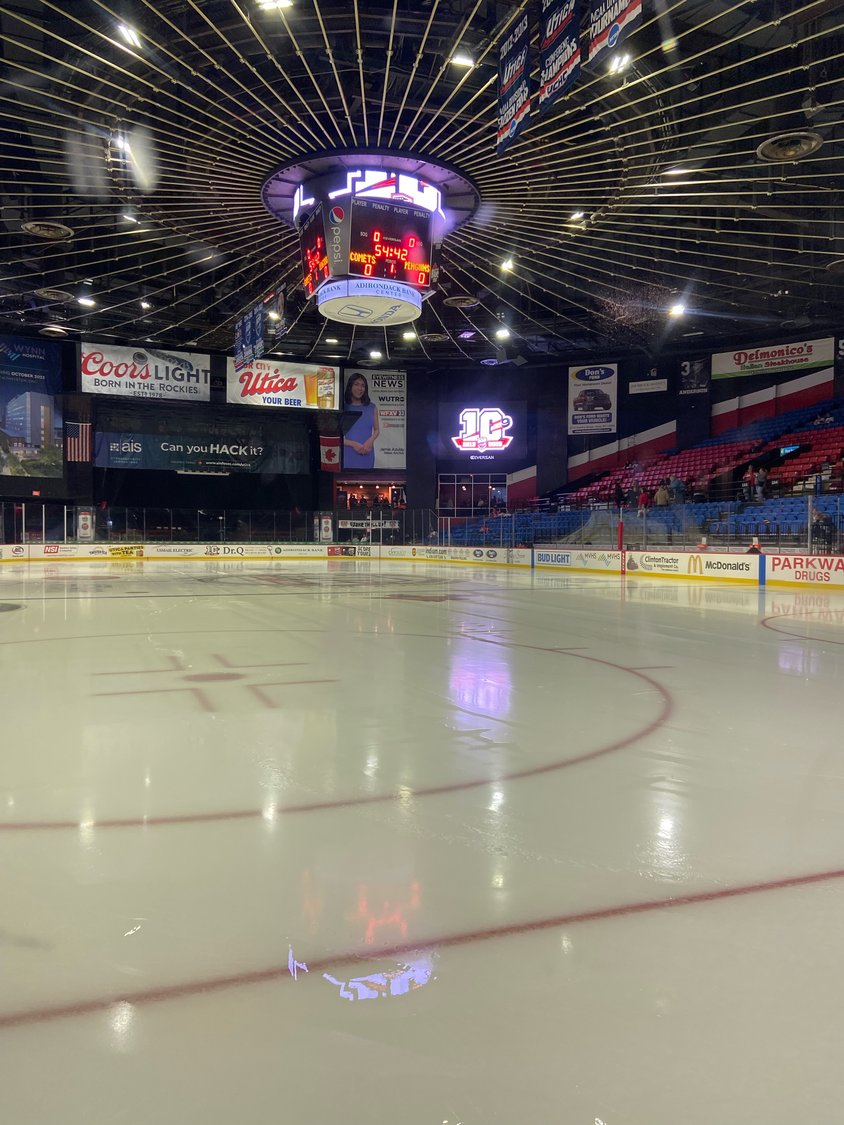 The Adirondack Bank Center is shown before Monday’s game. The game was postponed late in the second period after the power went out.
