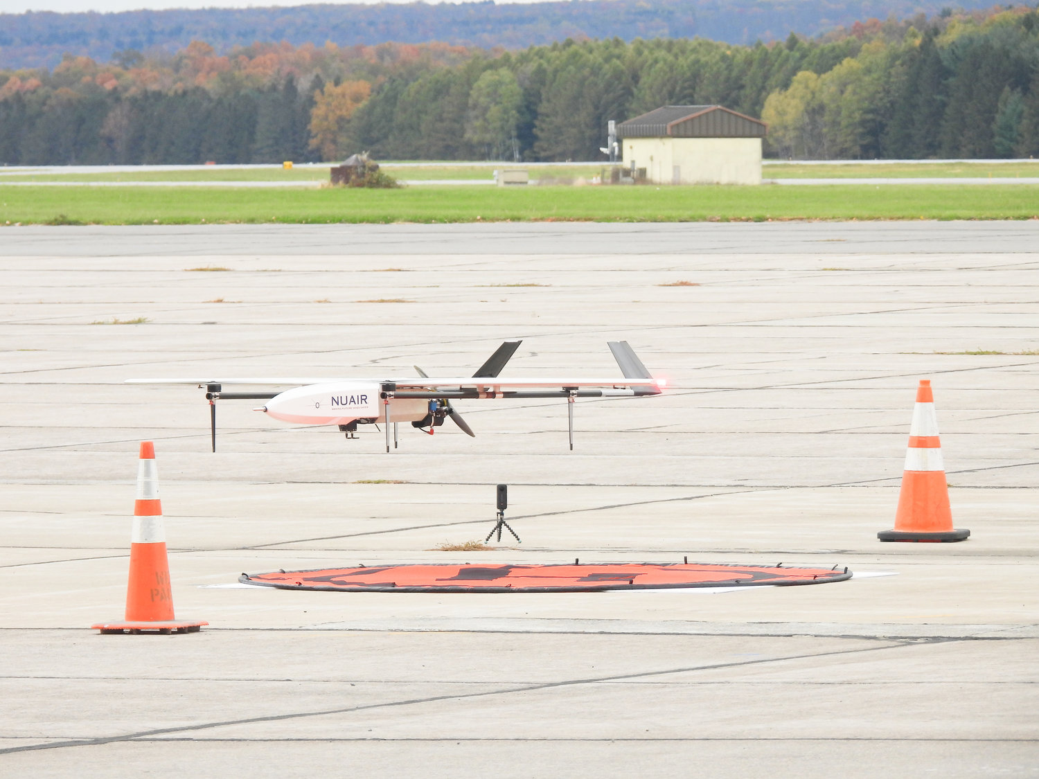 NUAIR’s Supervolo drone lands at Griffiss International Airport on Wednesday following a 50-mile journey from Syracuse to Rome without being in line of sight of a human operator, the first such flight following approval from the Federal Aviation Administration.