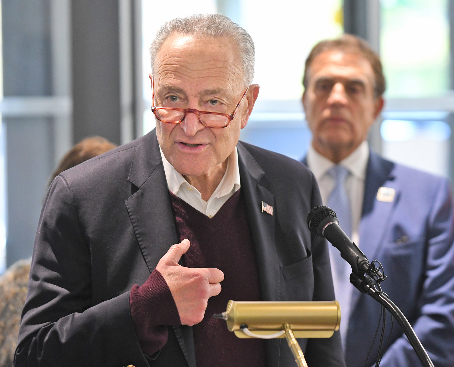 U.S. Sen. Charles E. Schumer speaks at a press conference at the SUNY Polytechnic Institute on Thursday afternoon.