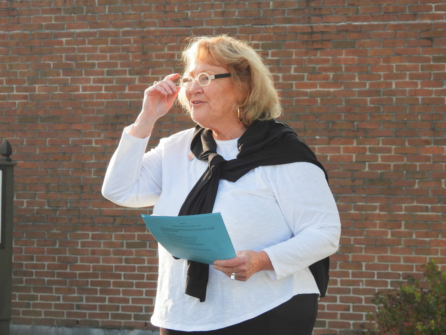 Event Organizer Marilyn Higgins speaks at the first annual Abolitionist Freedom Walk in Canastota, where people reenacted the journey members of the New York Antislavery Society took after their first meeting ended by an angry mob.