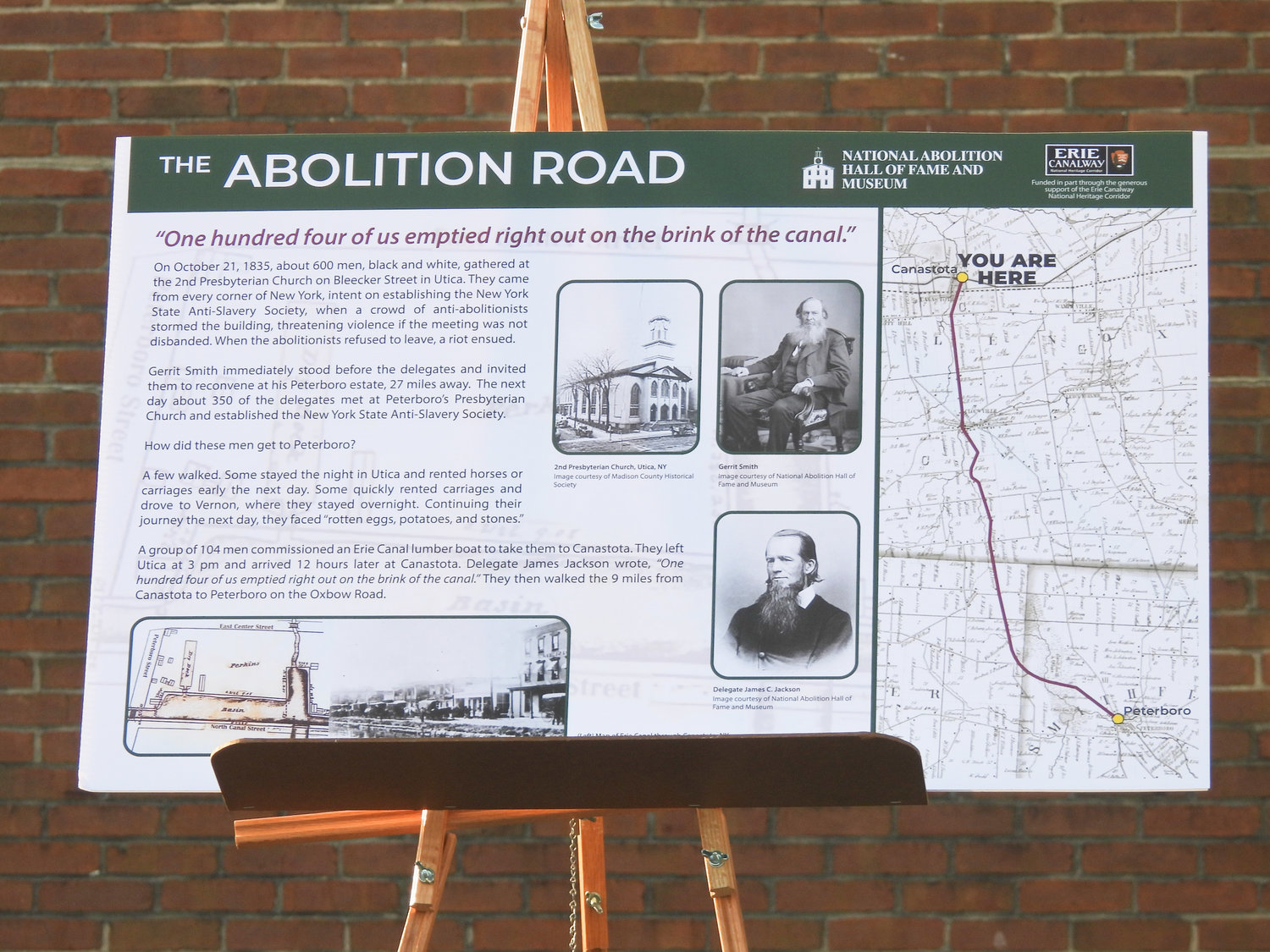 The new signs going up along the same trail the New York Antislavery Society members did after being chased by a hostile mob and making their way to Peterboro.