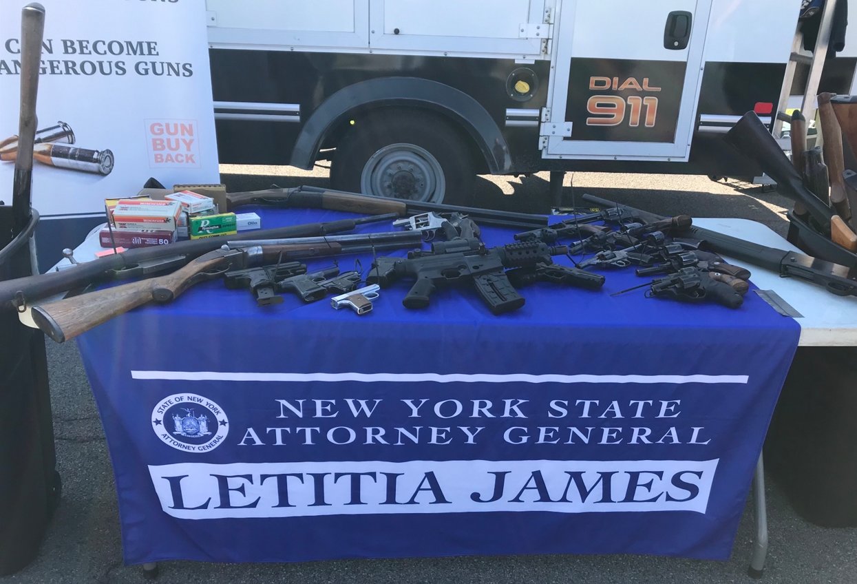 These are some of the 64 firearms collected by the New York State Attorney General’s Office during a gun buyback event in Rome on Saturday.