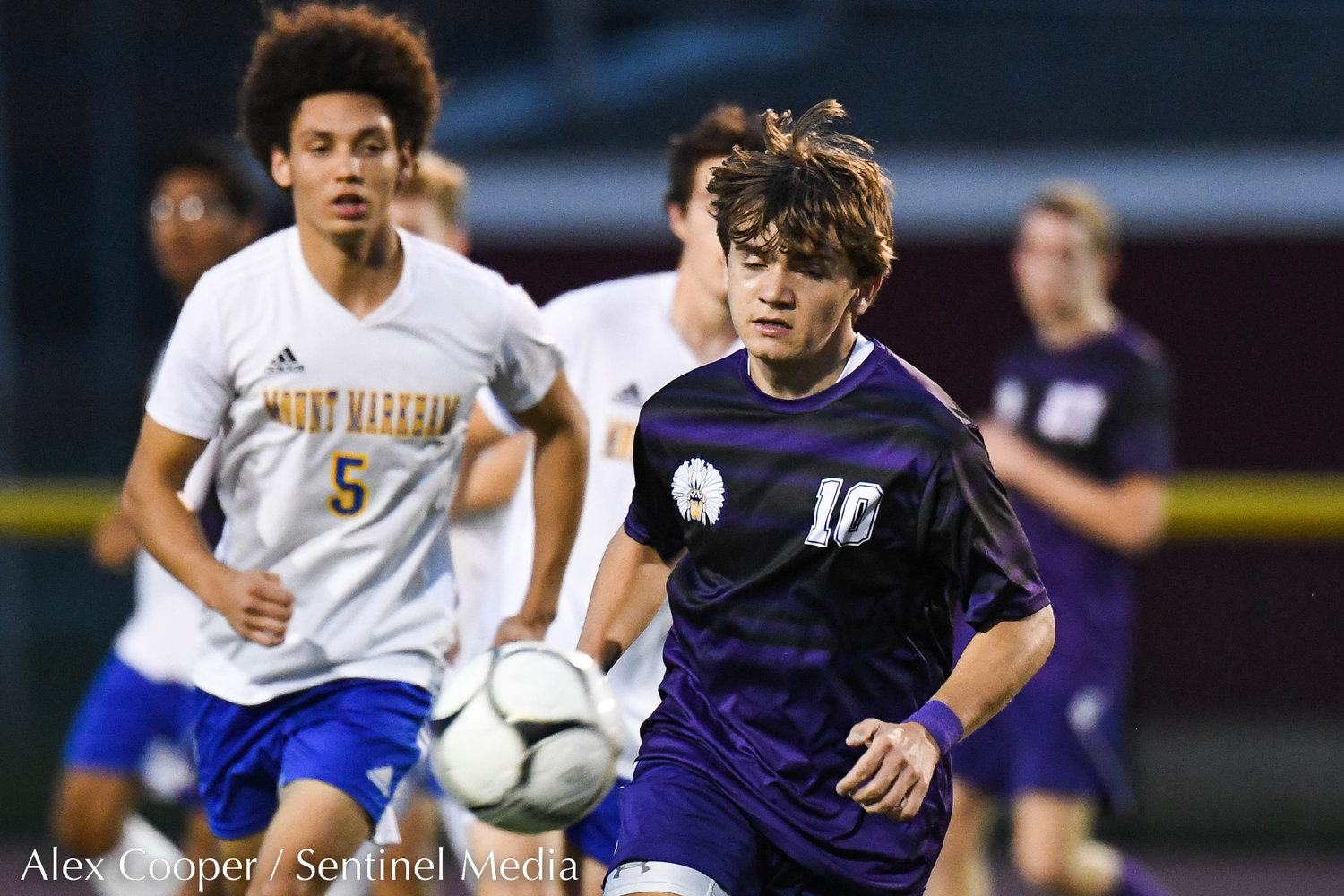 Waterville player Connor Stanton (10) attempts to settle the ball during the Class C boys soccer semifinals game against Mt. Markham on Wednesday, Oct. 26 at Canastota.