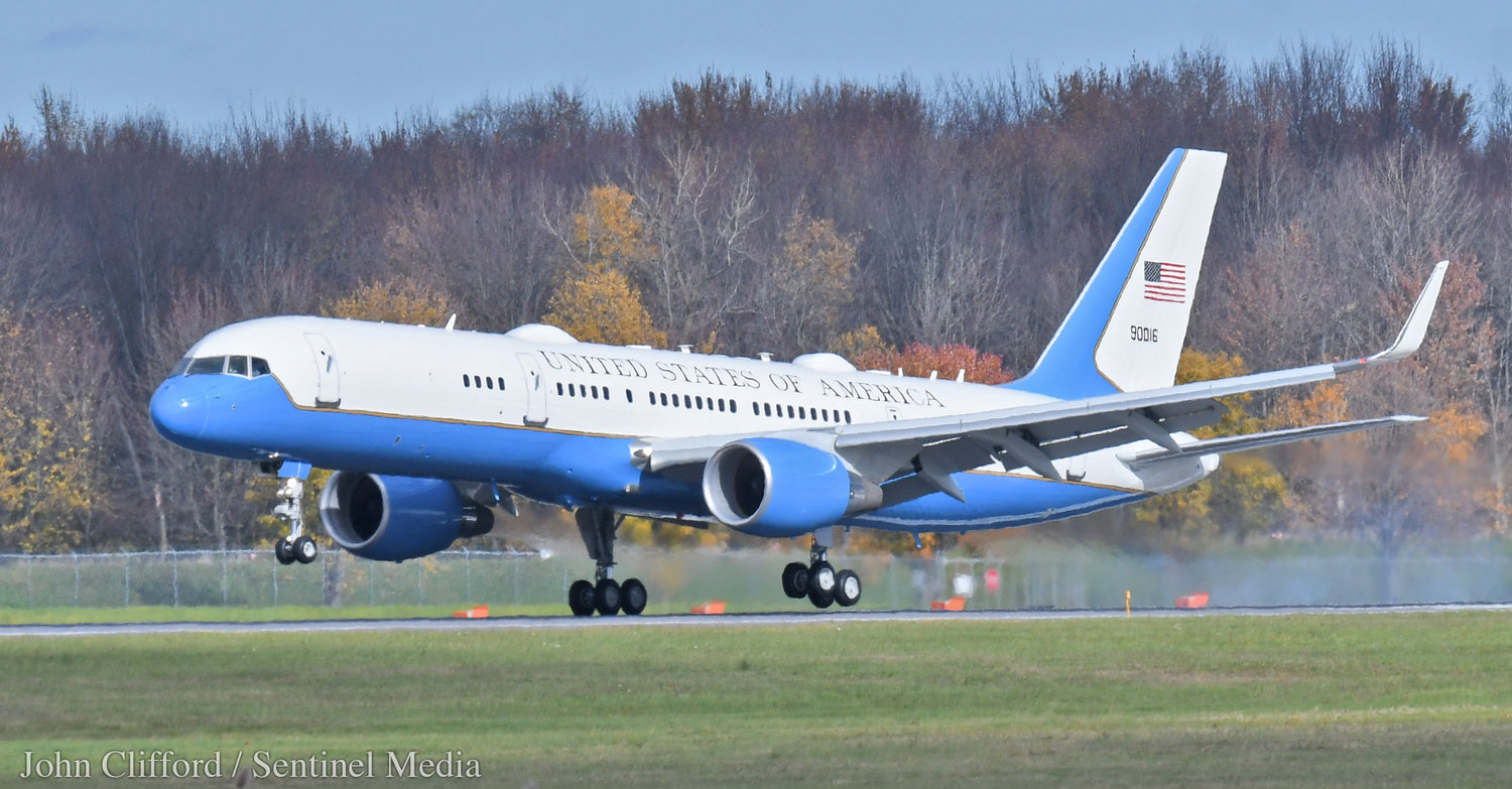 Air Force One with President Joe Biden aboard touches down at 2:05 at Hancock International Airport  Thursday, Oct. 27, 2022. Biden would travel to OCC via motorcade.