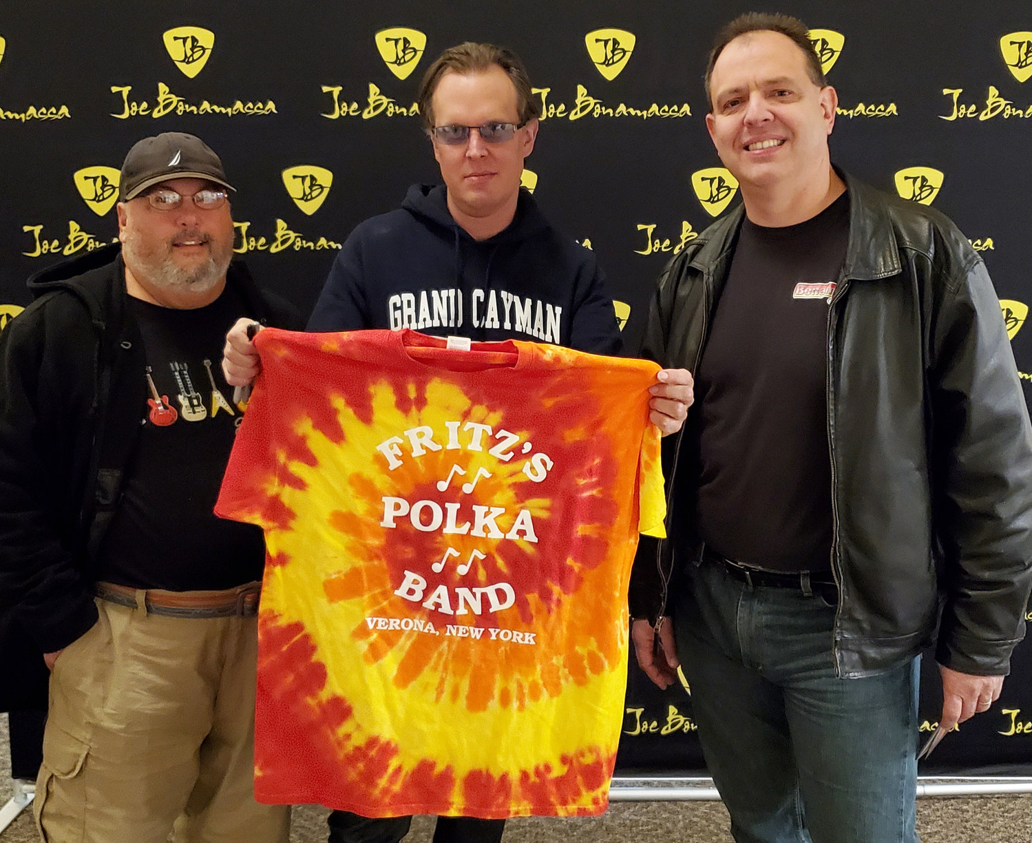 Gabe Vaccaro, left, and Fritz Scherz, right, with Joe Bonamassa, who plays a guitar solo on the single, “The Hands Of Time.”