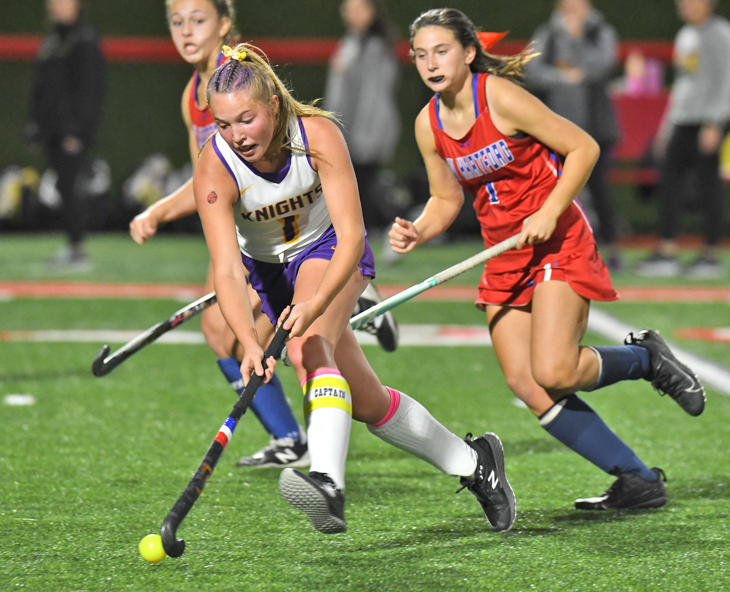 Holland Patent's Maggie Cummings controls the ball Sunday against New Hartford in the Section III Class B championship game at Vernon-Verona-Sherrill High School. Holland Patent coach Renee Morrison said Cummings was a key player for the Golden Knights in the win.
