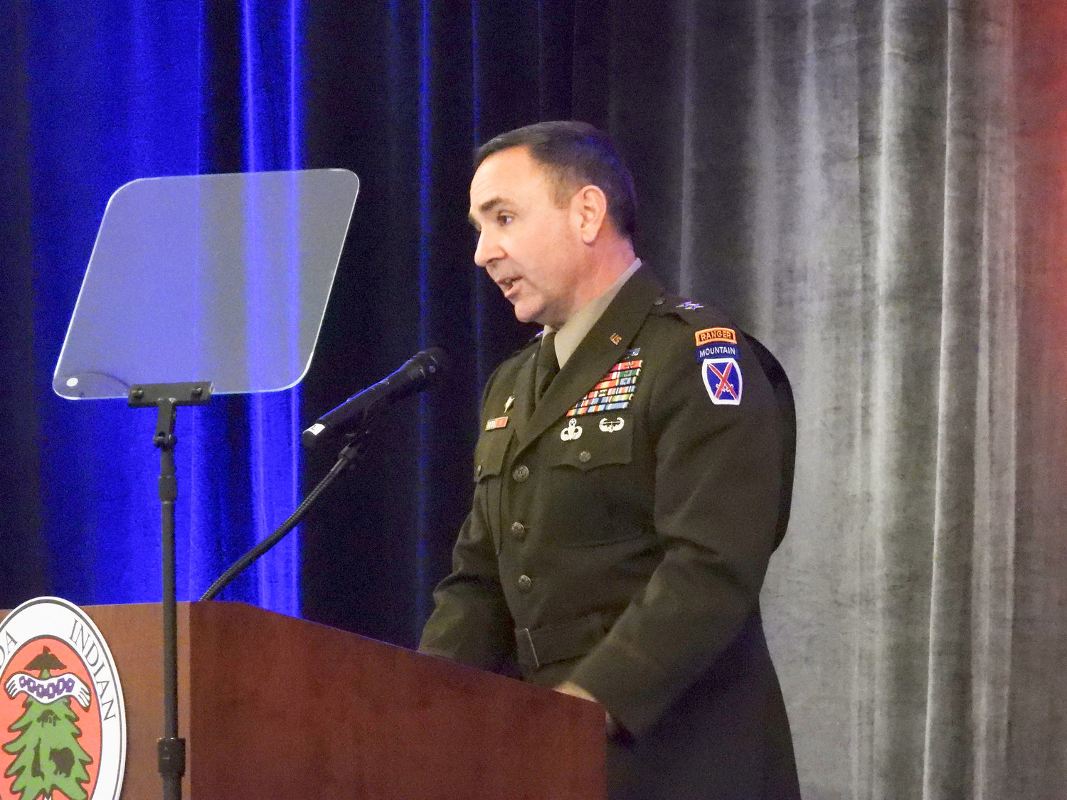 Major General Gregory Anderson speaks at the 21st annual Veterans Recognition Ceremony and Breakfast hosted by the Oneida Indian Nation on Tuesday, Nov. 1