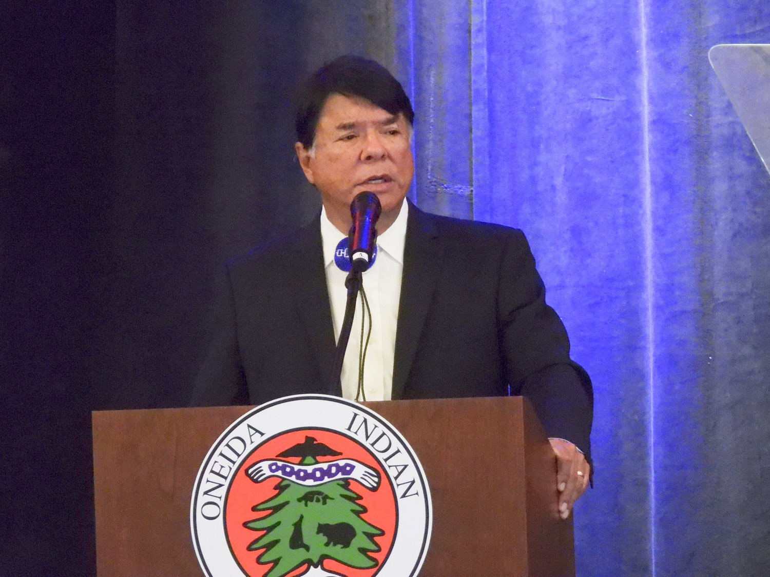 OIN Representative Ray Halbritter speaks at the 21st annual Veterans Recognition Ceremony and Breakfast hosted by the Oneida Indian Nation on Tuesday, Nov. 1