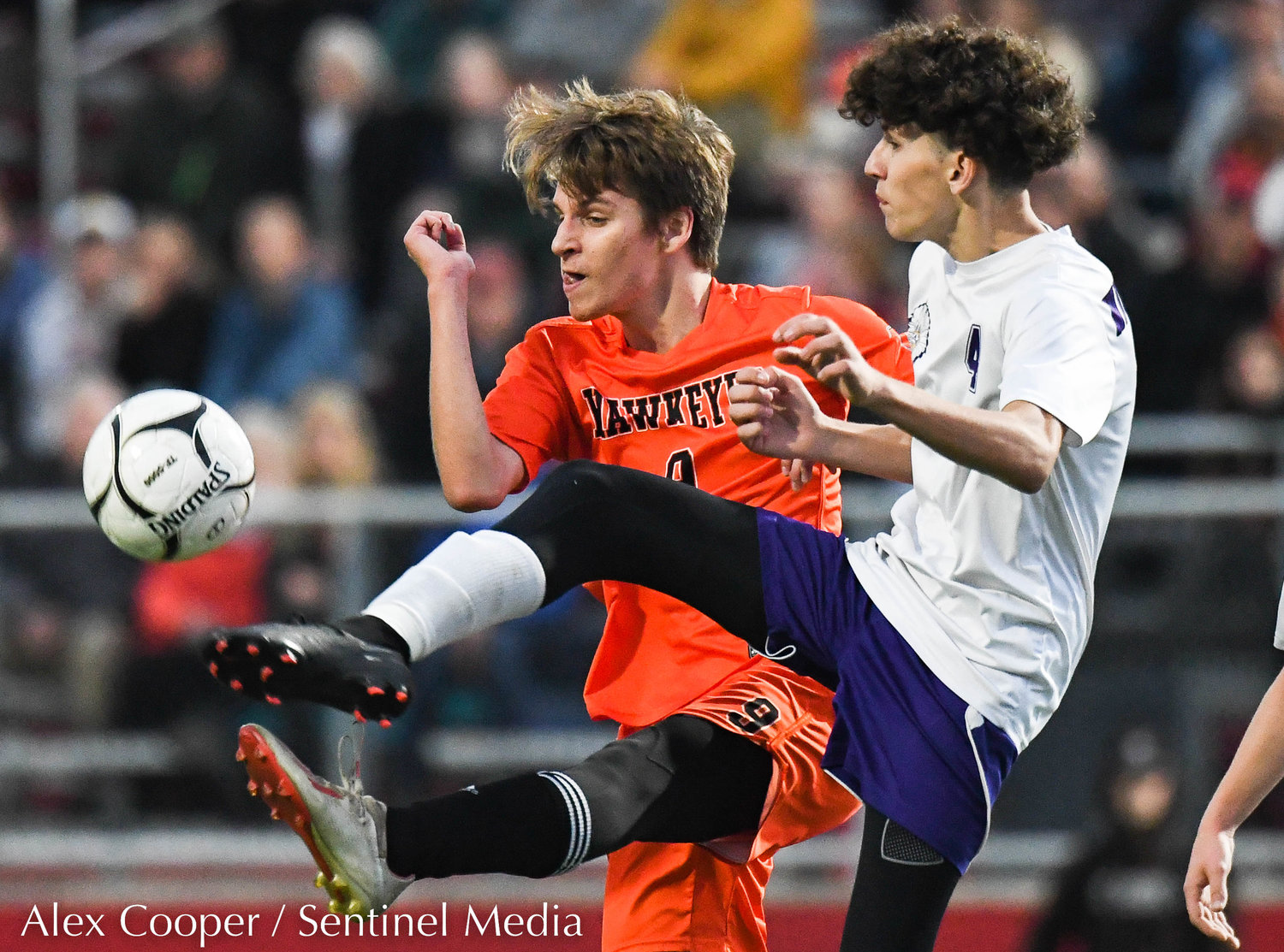 Cooperstown player Oliver Wasson and Waterville player Tyler Owens fight for control of the ball during the Section III Class C final on Tuesday, Nov. 1 at VVS High School. Cooperstown won 1-0 in overtime.