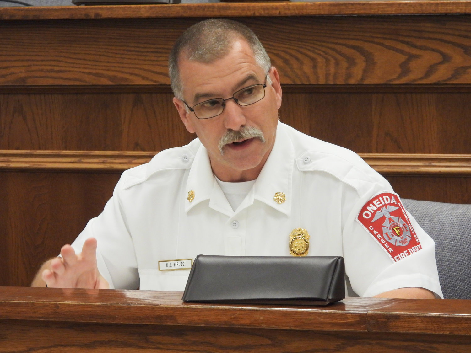 Fire Chief Dennis Fields speaks at the Oneida City Budget Meeting on Wednesday, Nov. 3