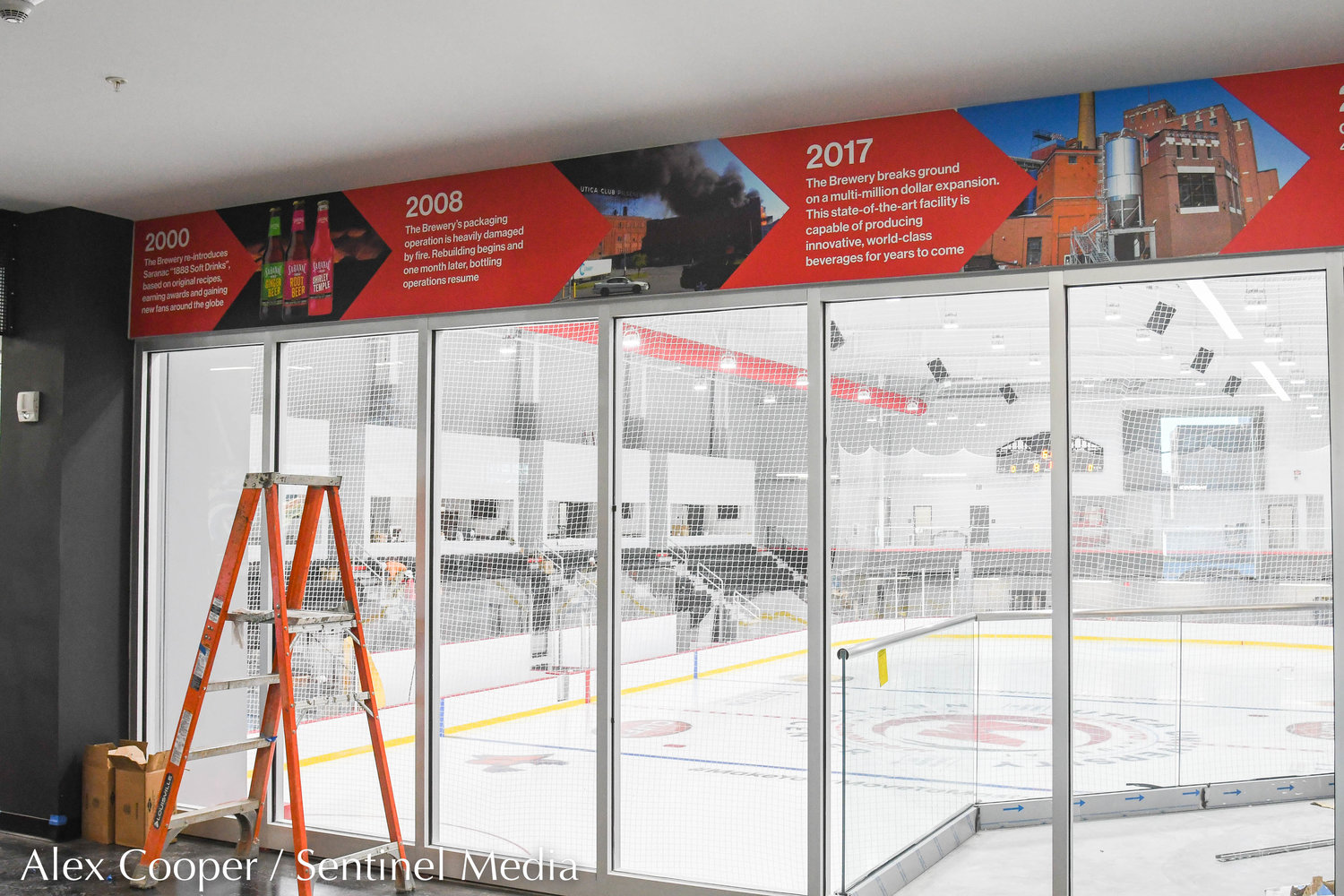 Finishing touches are applied inside the Nexus Center on Wednesday, Nov. 9 in Utica. The inaugural game will take place tonight between the NCDC Utica Jr. Comets and the Mercer Chiefs. The first tournament will take place from Nov. 11 to 13 for youth hockey teams.