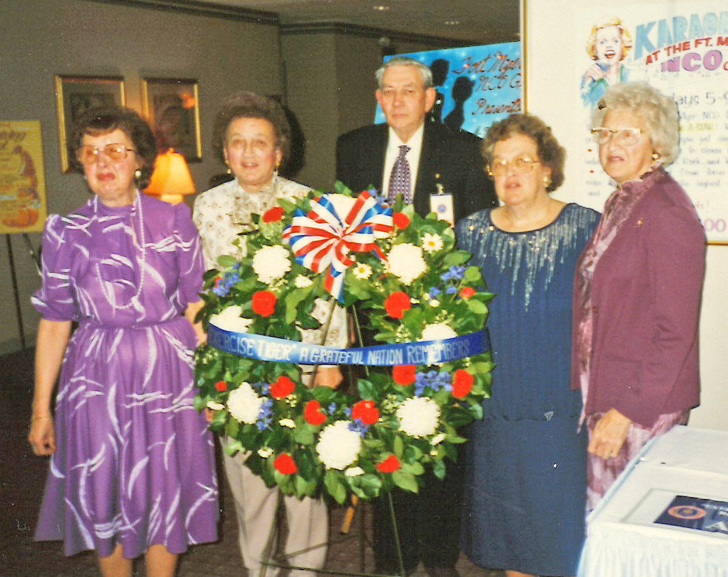 Margaret Mayes stands with family members at the Exercise Tiger Dinner at Fort Myers in November 1995.