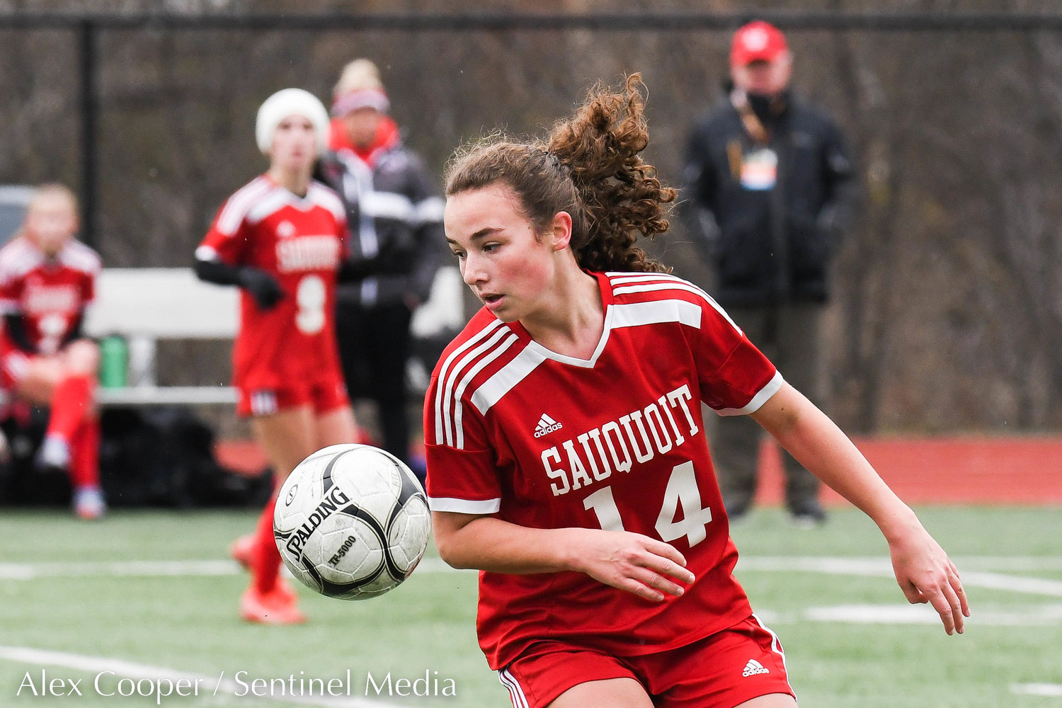 Sauquoit Valley player Ella Dischiavo settles a loose ball during the Class C state final against Waterford-Halfmoon on Sunday at Cortland High School. The Indians lost 6-3.