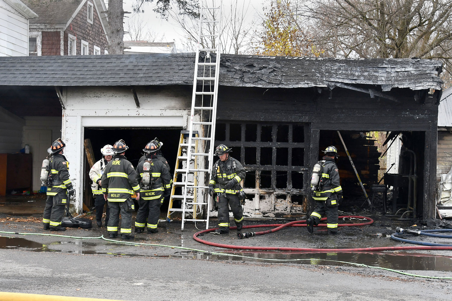 Rome firefighters responded to 310 South George Street in Rome Monday morning for a garage that destroyed the structure.