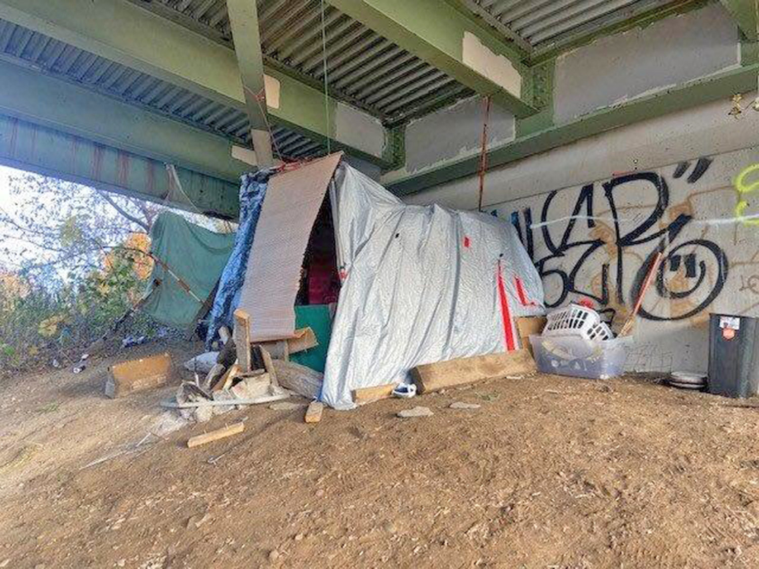 A homeless tent built beneath the South James Street bridge in Rome, which was recently taken down by the Rome Police Department. It was one of several officers have dealt with in recent weeks, officials said.